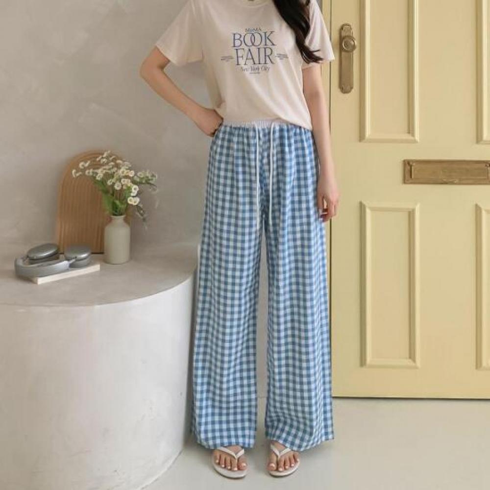 New ArrivalS Open Run Women S Check Pattern Homewear Straight pantS