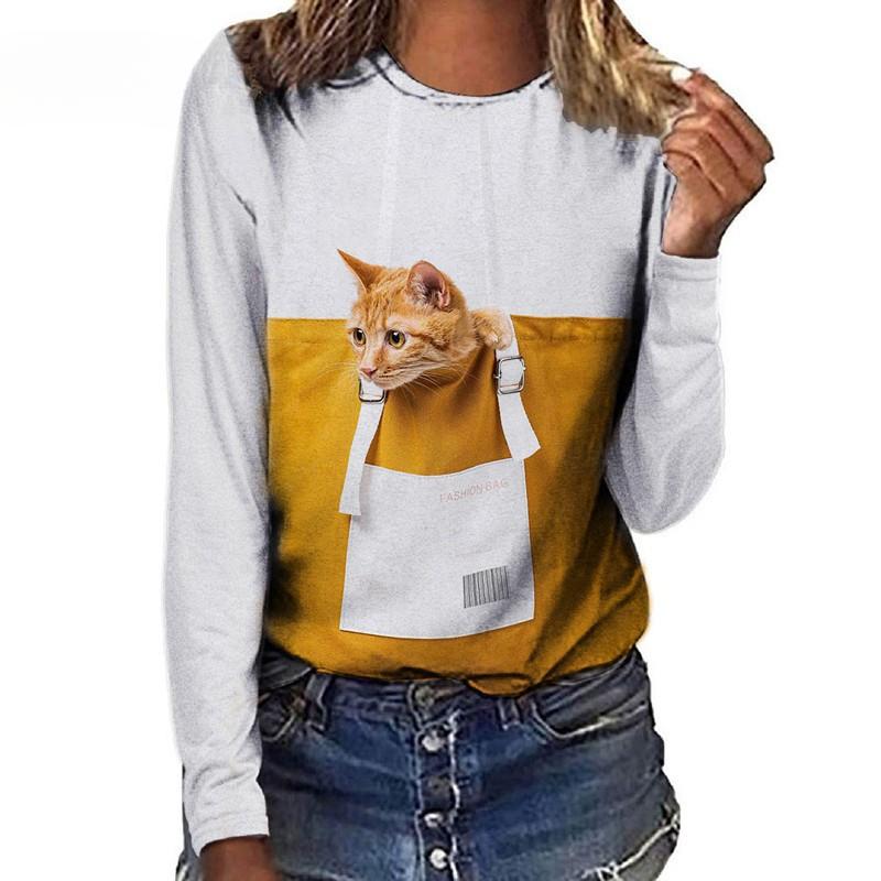 Women's Long Sleeved T-shirt Cat Case Digital 3D Printing Women's Street Sports T-shirt Top Cat T-Shirts