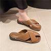 Hollow Flat Bottom Soft Bottom Bag Head Half Slippers Women's Summer 2025 Korean Version Round Head Lazy Slippers Women Wear Sandals Women