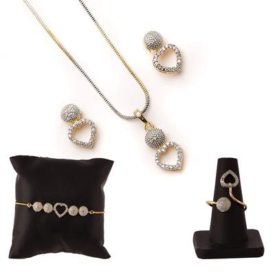 Jewellery Set for Women American Diamond Necklace Set with Earrings, Bracelet and Ring Jewellery for Girls and Women