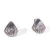 French Retro 2024 Fan-Shaped Shell Diamond Titanium Steel 18K Women's Stud Earrings