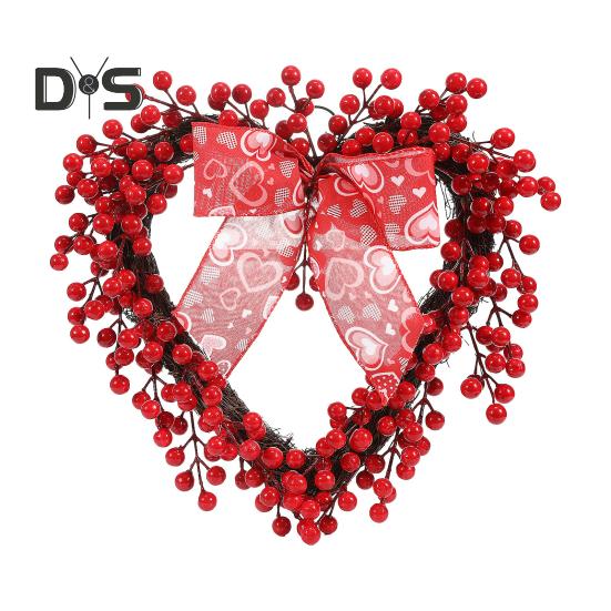 

Венок в форме сердца на День святого Валентина, искусственные красные ягоды, венок в форме сердца из веток с бантом, украшение для входной двери, стены, камина, домашнего декора красный