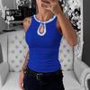 Kadın Yelek Yuvarlak Yaka Kolsuz Parlak Payetli Dekorasyon Atletler Oyuk Tasarım Slim Fit Kamisol Günlük Giyim