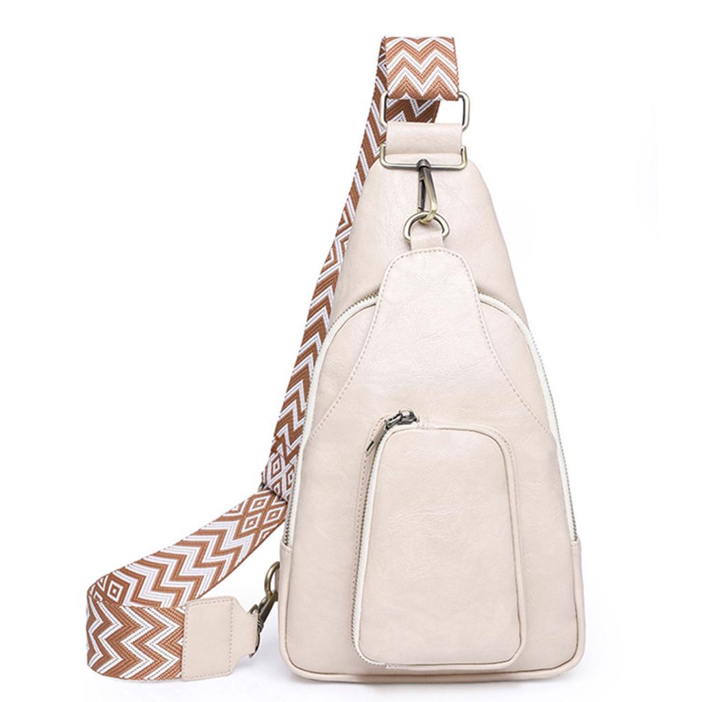 Sling Bag Chest Backpack Vintage Minimalist PU Multiple Pockets Adjustable Shoulder Bag for Women Beach Date Running