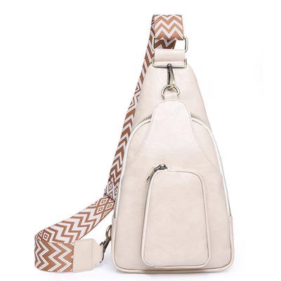 Sling Bag Chest Backpack Vintage Minimalist PU Multiple Pockets Adjustable Shoulder Bag for Women Beach Date Running