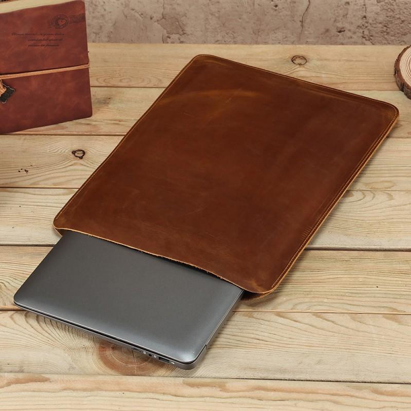 Genuine Leather Laptop Sleeve 14 Inch MacBook IPad Pro Urban Minimalist Inner Case With Crazy Horse Finish