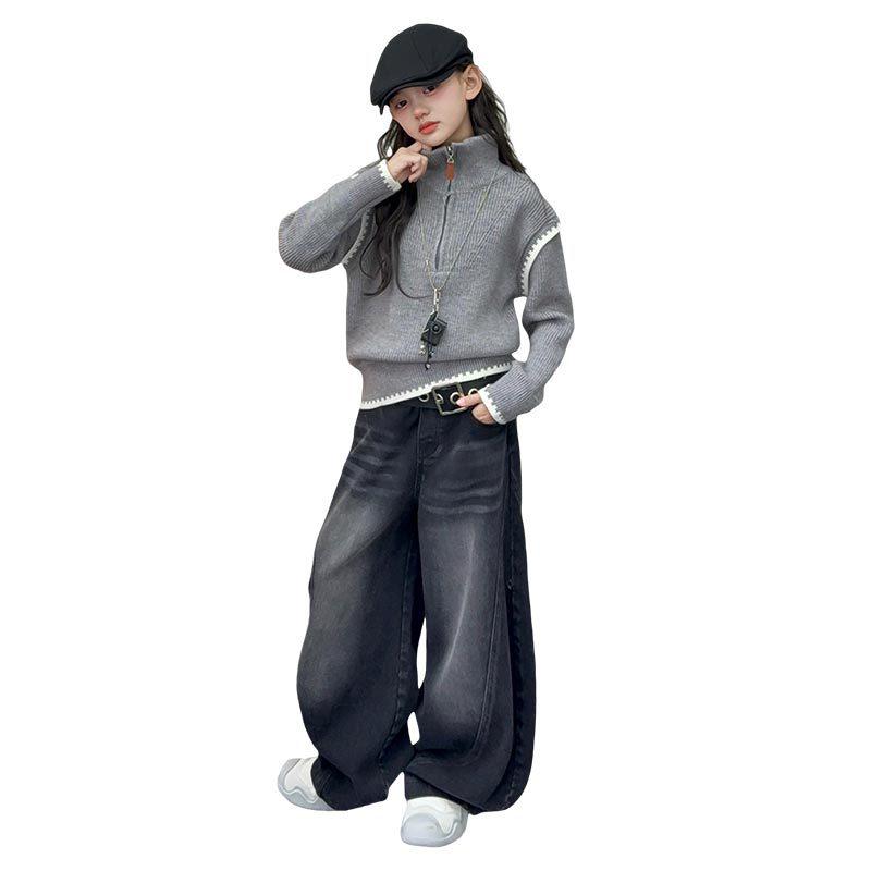 Dívčí pletený svetr na podzim zimu 2025 - Stylový zesílený top pro velké děti