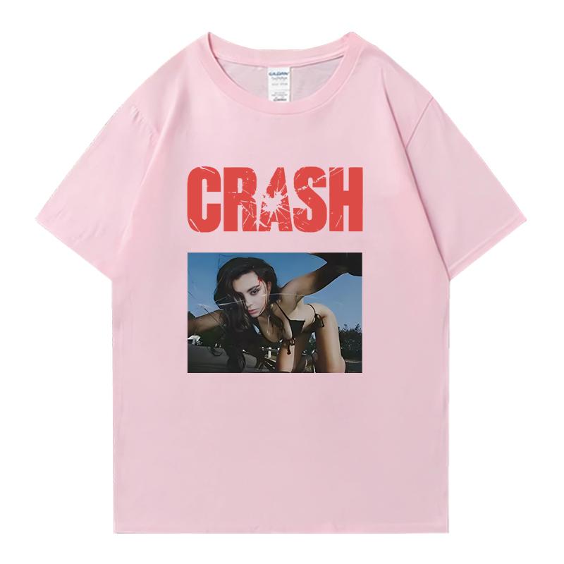 2026 Hot New Charli XCX CRASH Crew Neck Tee Shirt Oversized Summer Short Sleeve Tshirts Unisex Women 100 Cotton Plus Size Tops