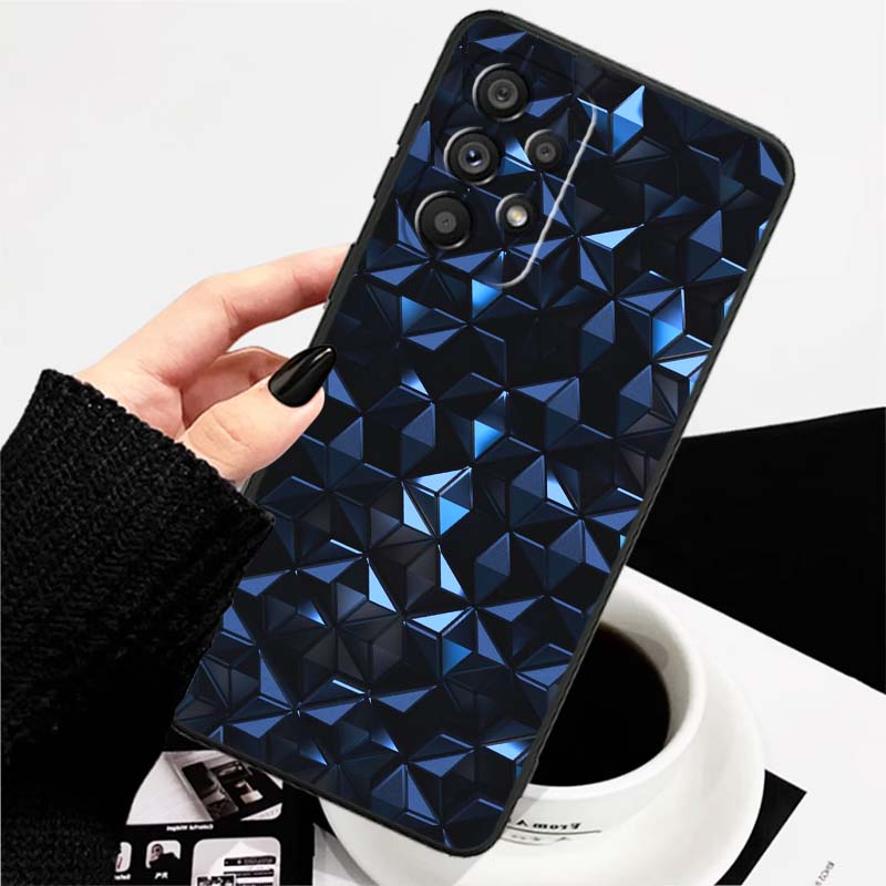 Creative metal style pattern Phone Case For Samsung A73 A72 A71 A55 A54 A53 A52 A51 A13 A22 A16 A15 A12 A14 A26 A07 5G Black