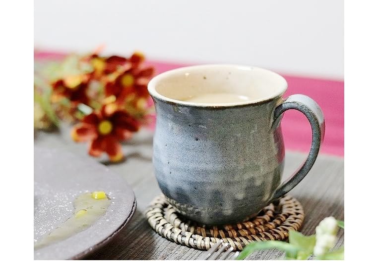 Shigaraki Ware Couple Mugs [Pair Set of Saiun Mug (Blue & Red) w304-05_304-06] Ceramic Mugs, Soup Cups, 350ml