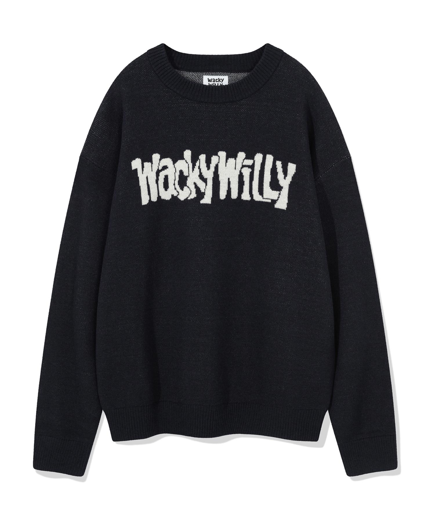 Wacky Willy Lettering Pullover Sweater Navy S