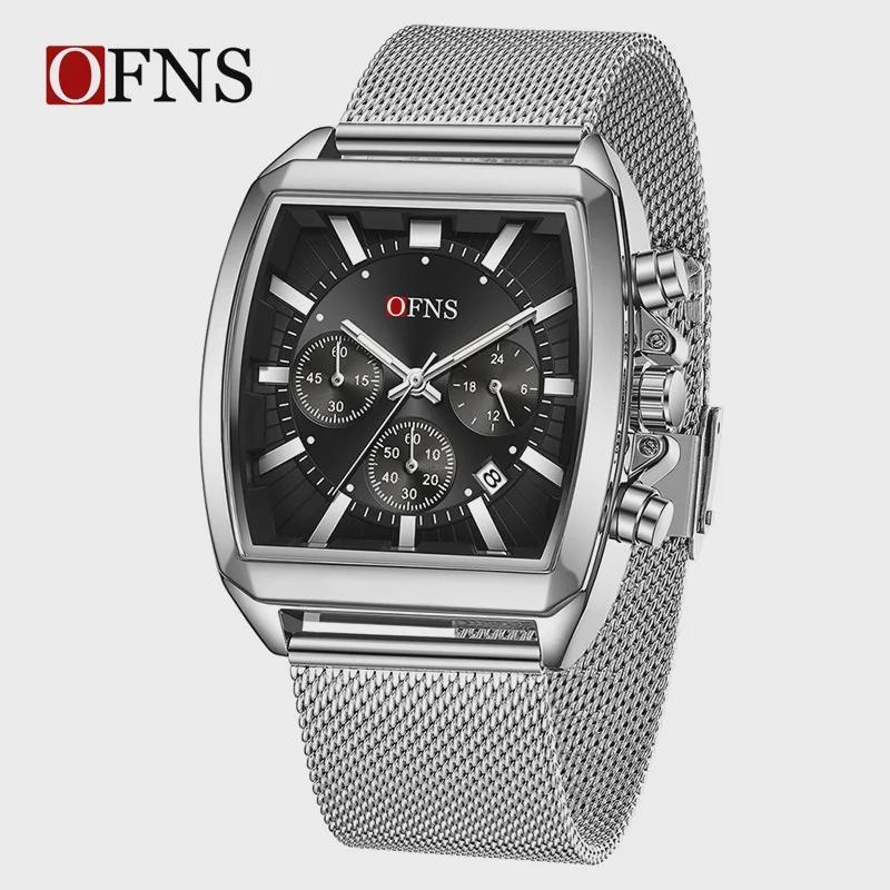 Square Barrel Watch Men s Mesh Belt Waterproof Business Watch Calendar Week Luminous Quartz Watch чёрный/серебряный