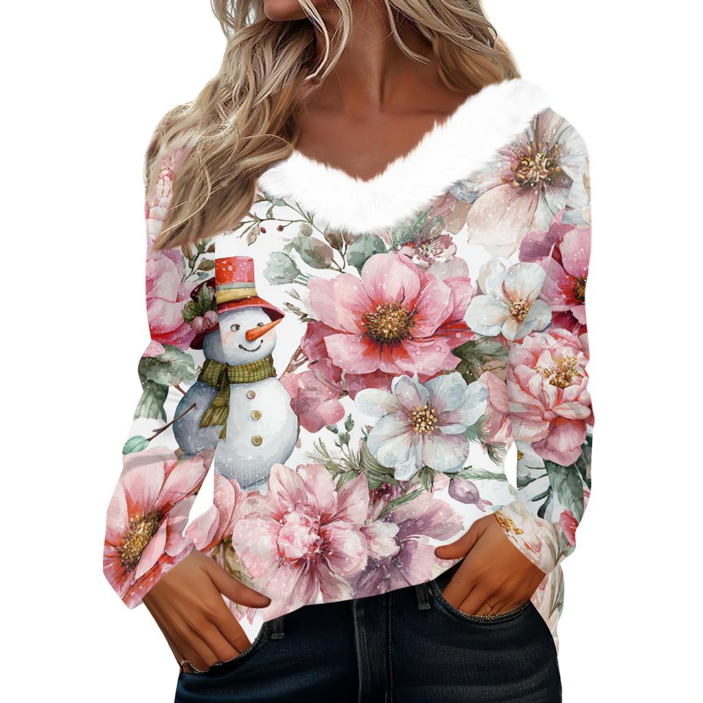 Long Sleeve Shirts For Women Cute Tops Christmas Prints Tees Blouses Casual Plus Size Basic Tops Pullover