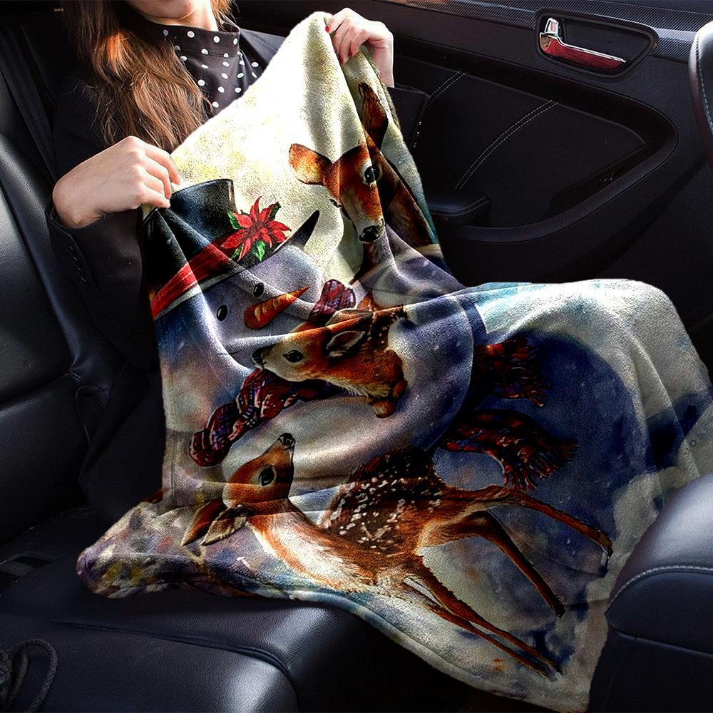 Snowman Deer Winter Scene Blanket Soft Throw Blanket For Home Bedroom Bed Sofa Travel Office Solid Christmas Blanket