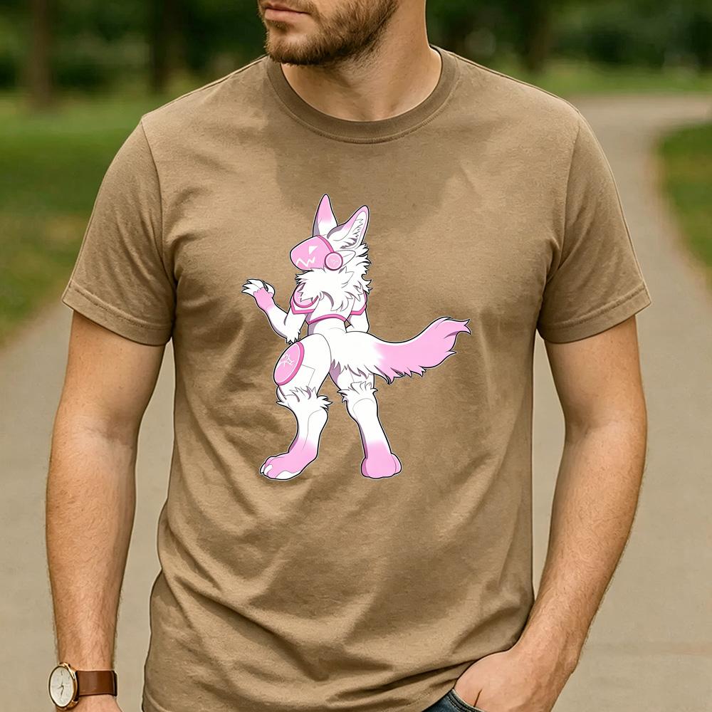 Pink White Gradient Full Body Protogen Graphic T Shirt Unisex Crew Neck Short Sleeve Fandom Fan Holiday Gift Top