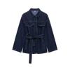 European and American French women's clothing fashion retro waist strap waist lapel denim jacket pants
