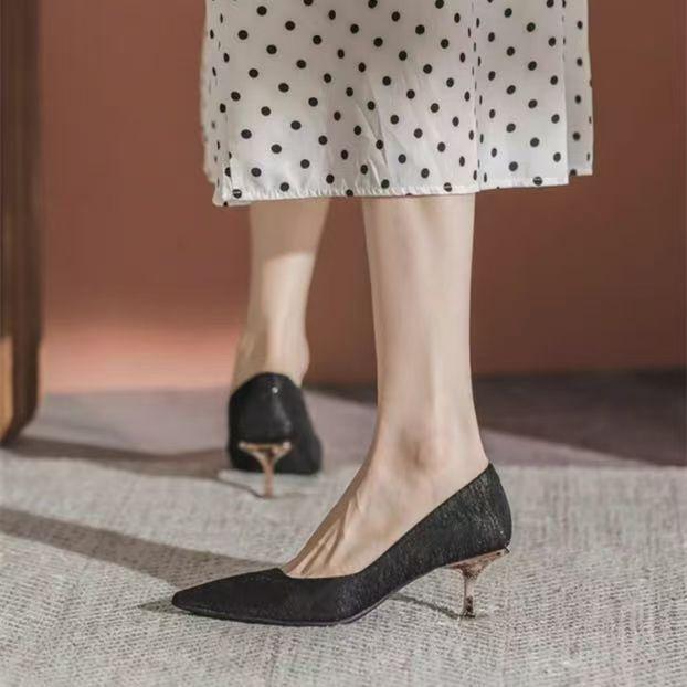 Summer new niche design French high heels versatile thin heel pointed head shallow mouth middle heel single shoes women