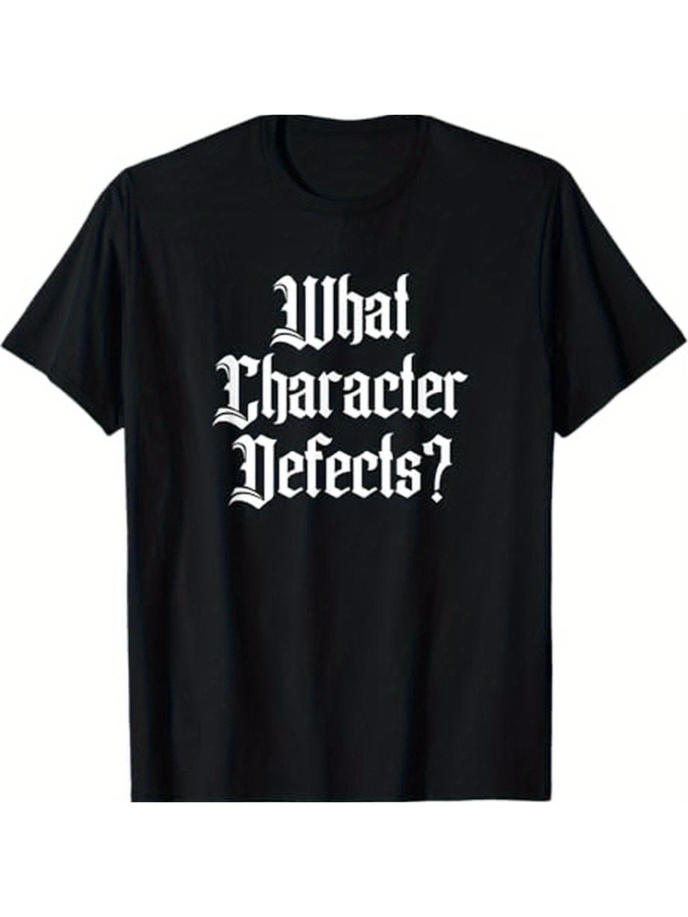 Mens Black Cotton Graphic TShirt  What Character Defects Print Design Casual  Breathable Round Neck Tee for Casual Attire S