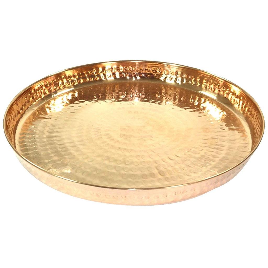 Pure Copper Hammered Traditional Design Dinner Thali Set, 11 Pieces