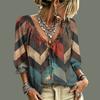 Women's Casual Printed V-Neck Ruffle Tie Blouse