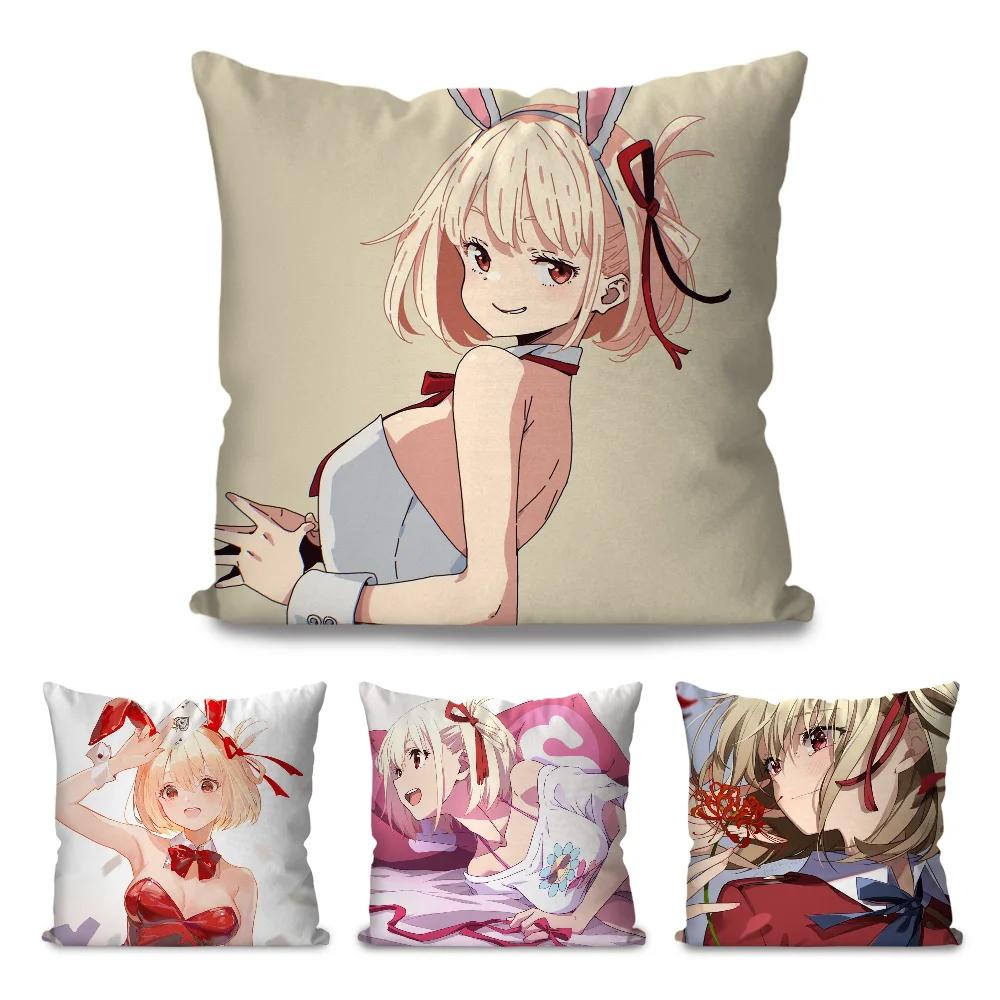 Chisato Nishikigi Anime Lycoris Recoil Kissenbezug Quadratisches Kissen Schlafzimmer Sofa Freizeit Komfort Wohnzimmer Heimdekoration 40X40