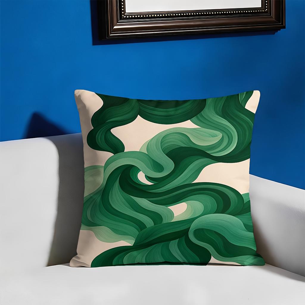 Abstract Wave Green Pillowcase Throw Cushion Cover Coastal Ocean Decor Art Print 40x40cm Square Sofa Living Room Pillow