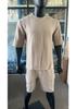 Men's Knit Jacquard Summer Casual Set: Round Neck Pullover & Shorts