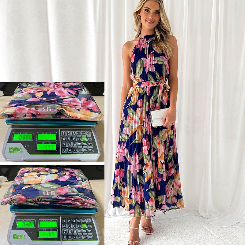 Europe, America 2026 spring and summer neck sleeveless printing casual vacation big swing dress S