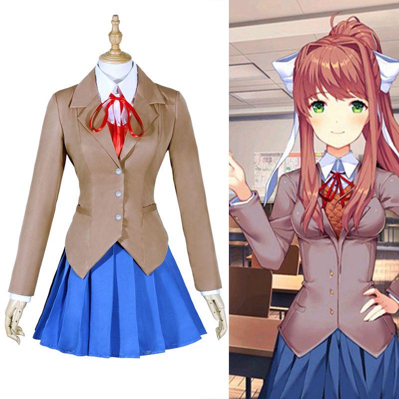 Sayori Yuri Natsuki Monika Prachtige Schooluniform Jurk Cosplay Kostuum Volledige Set