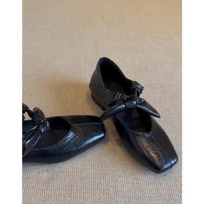 Cowhide Version~ Leather Thick Heel Bow Light Mouth Single Shoes Women's Retro Mary Jane Shoes