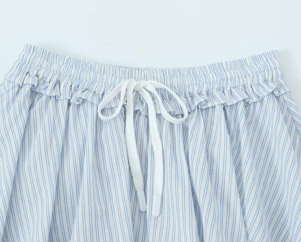 2025 Spring Women's European & American Striped High-Waisted Shirt with Shorts/Skirt Combo