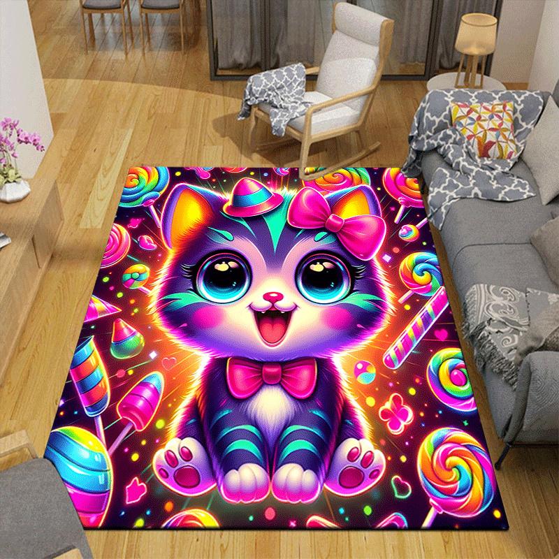1pc Candy Cat Design Area Rug - Soft, Anti-Slip, and Durable Gaming Room Decor for Bedroom