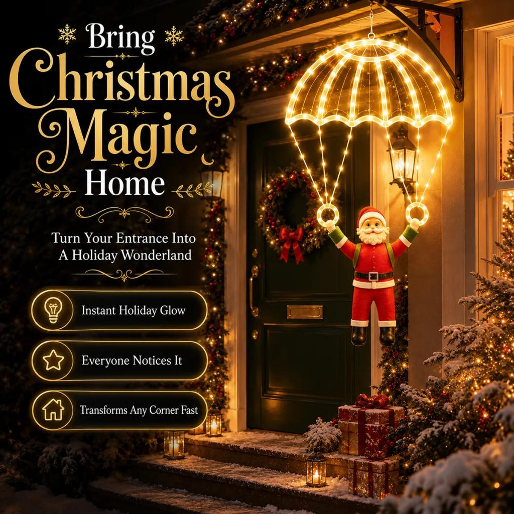 Parachuting Santa Christmas Decoration - Hanging Santa Claus Ornament for Xmas Tree, Home, Window