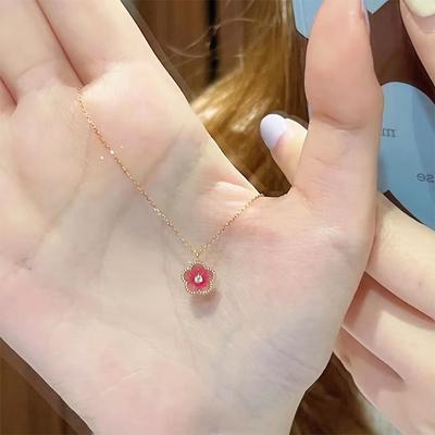 Peach Blossom Necklace Pink Flower Pendant Sweet Cute Collar Chain Shiny Zircon Clavicle Chain For Women  Jewelry Gift