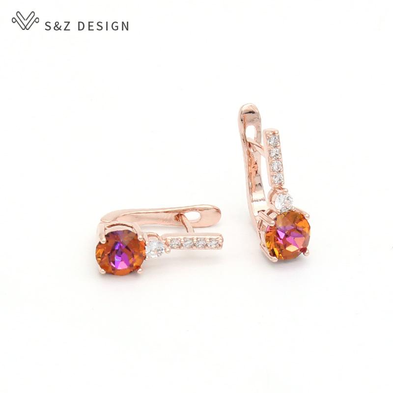 Trendy Colorful Round Crystal Drop Earrings For Women Rose Gold Color Jewelry Stylish Eardrop Gift