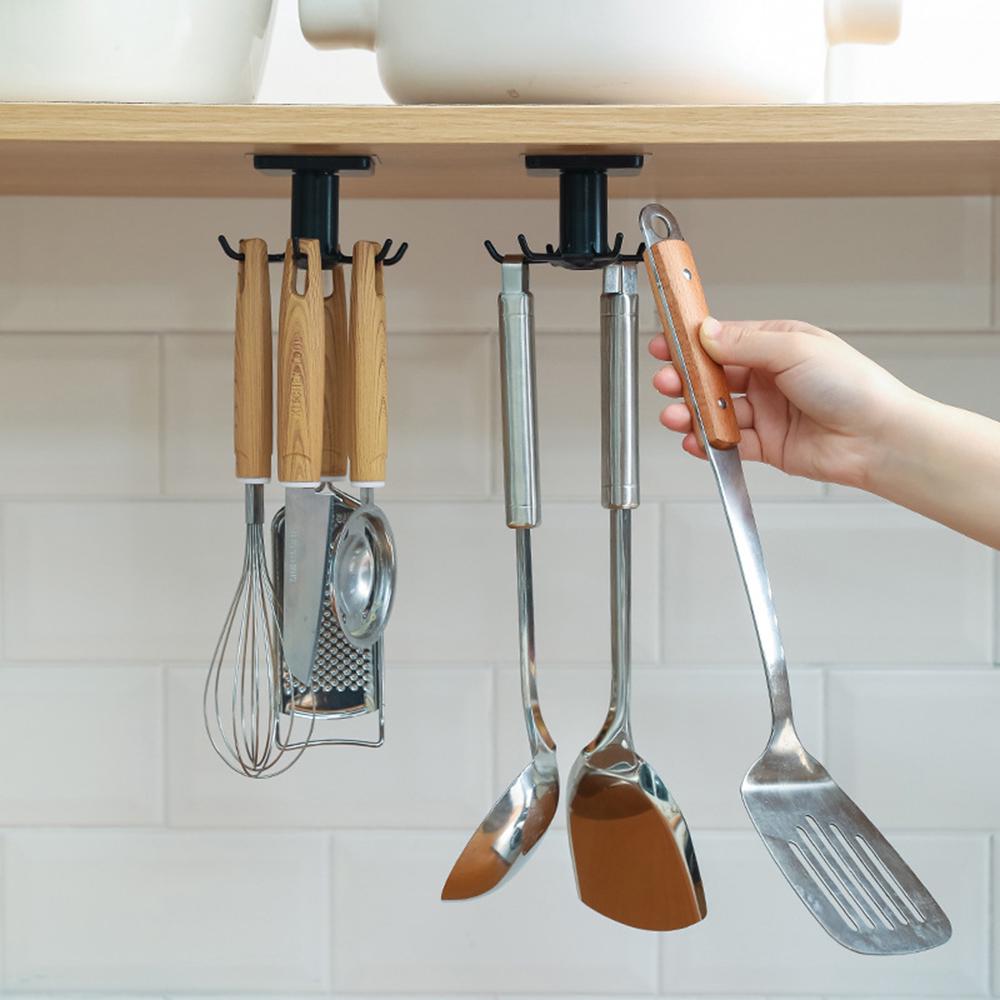 360 Degree  Rotating Utensil Rack Hook Holder Wall Kitchen Tool Storage Holders for Bathroom Cabinet Hanging Organizer