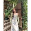 Vestido estilo Pure Desire com costura de renda estampado estilo sling vestido feminino verão novo estilo francês elegante elegante elegante slim look vestido longo moderno