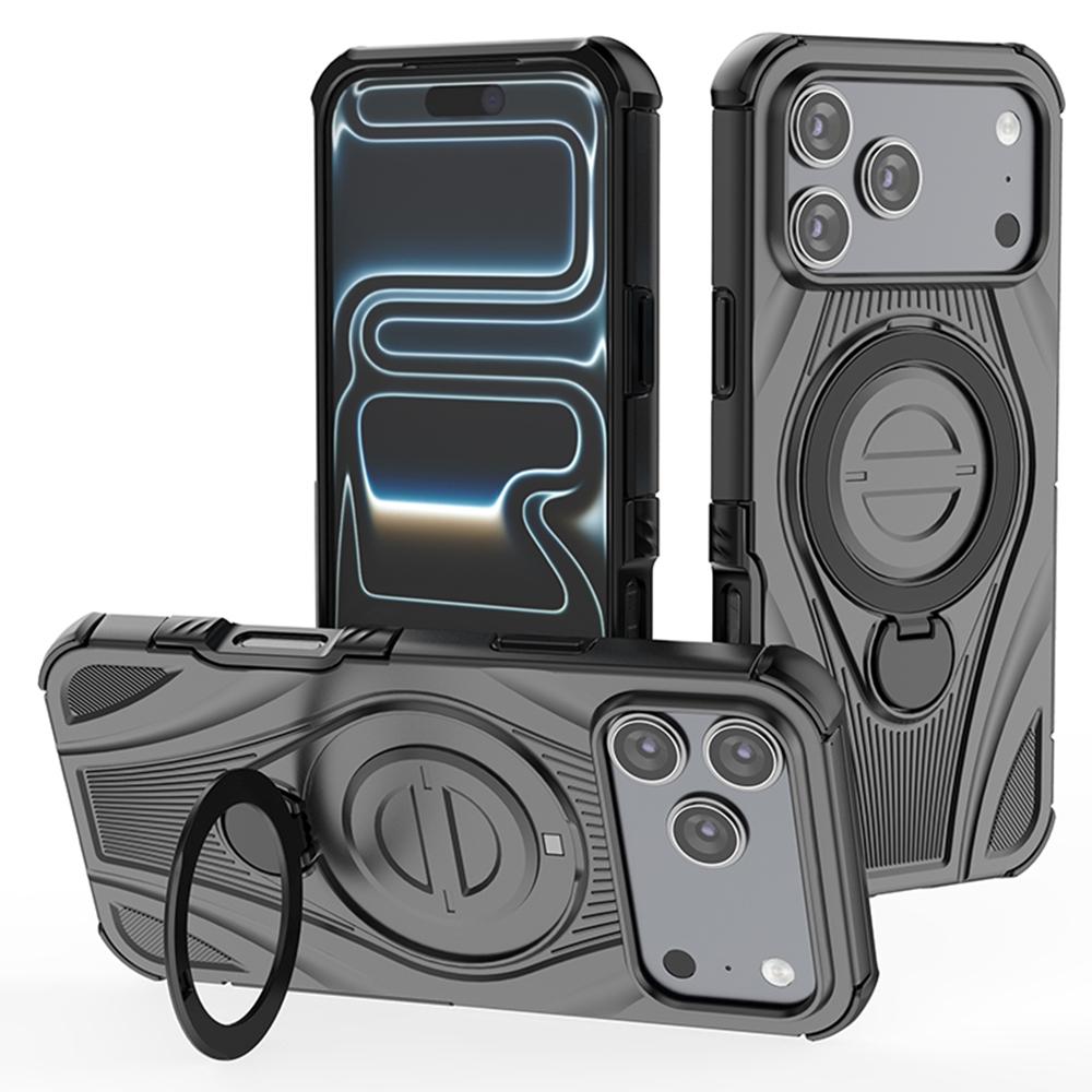 For iPhone 17 Pro Magnetic Case Rotating Kickstand TPU PC Shockproof Phone Back Cover