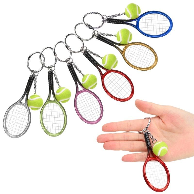 6Pcs Mini Keychain Pendant Simulation Tennis And Racket Model Bag Hanging Decoration