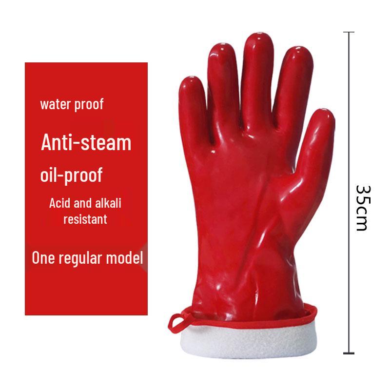 

Long Waterproof Nitrile Kitchen Gloves: High-Temperature, Anti-Steam, Scald and Oil Resistant, with PVC Flocking