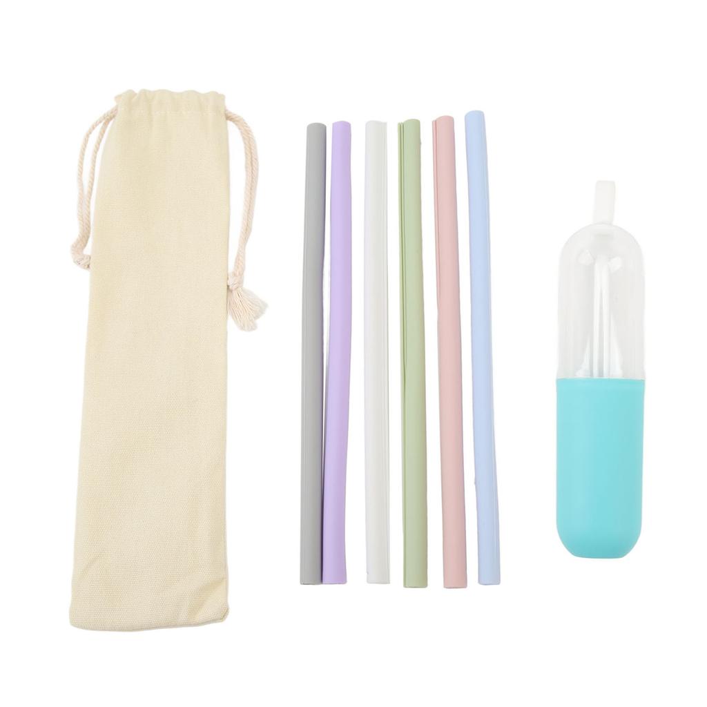 6PCS Openable Straws Silicone 9.8in Snap Washable Reusable Easy to Clean with Storage Box Bag