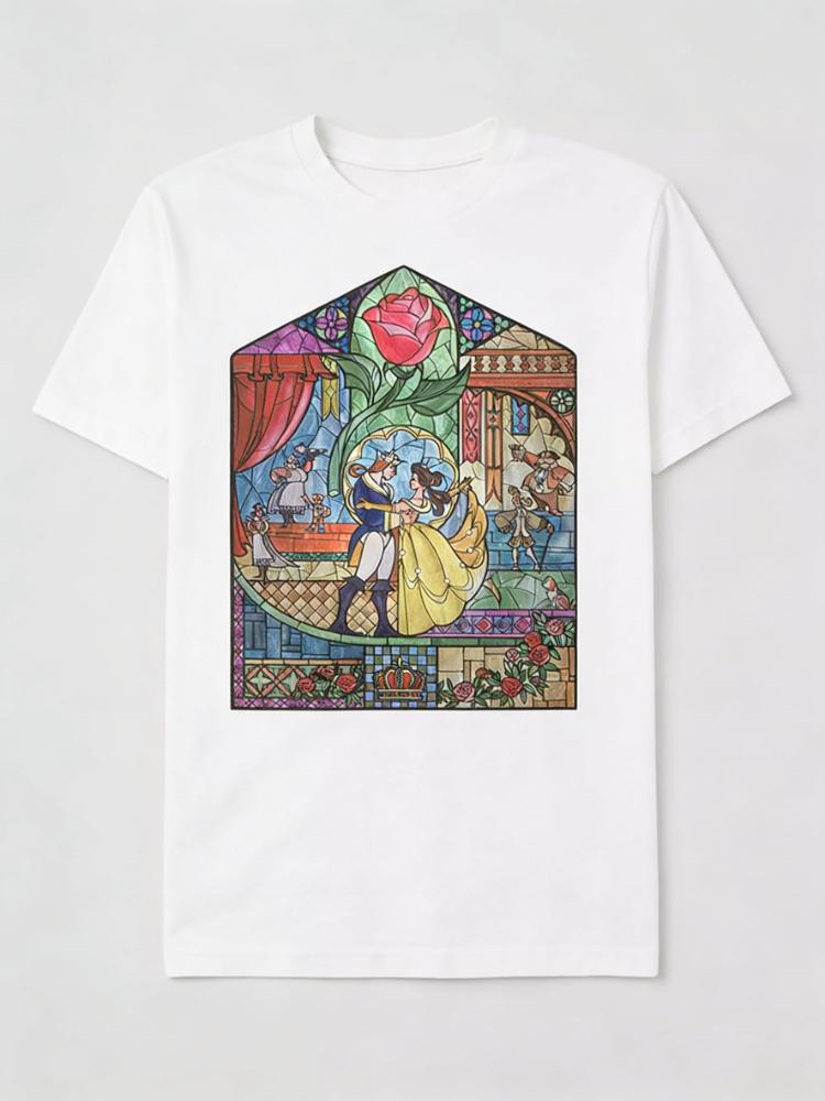 

New Fashion Princess Painted Glass Cartoon Print High Quality Womens Short Sleeve Loose Casual TShirt S