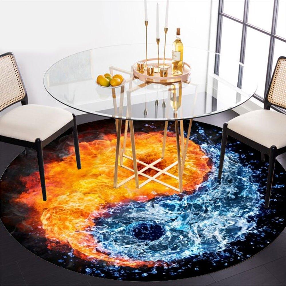 Flame & Water Yin Yang Symbol Art PrintRound Non-Slip Chair Mat Chair Carpet for Office Rugs for Office Decor Gift For Valentine's Day Mother's Day Ha