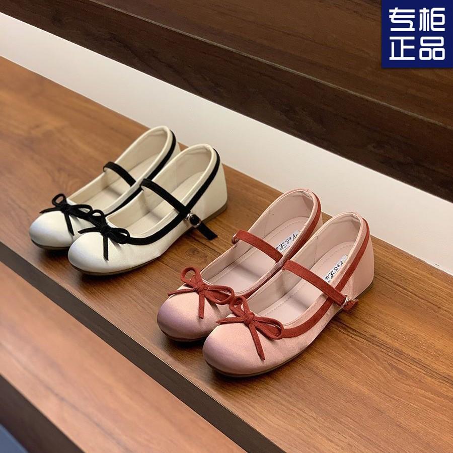 Gentle fairy evening wind single shoes spring French sweet elegant satin bow heightening Mary Jane shoes
