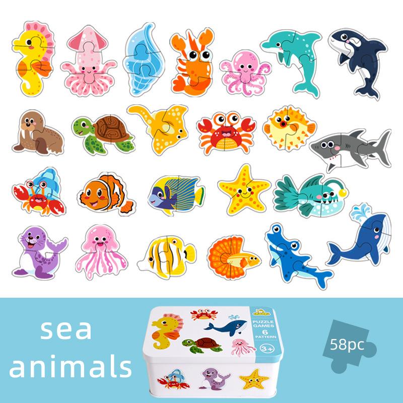 Iron Box Enlightenment Cognitive Pairing Puzzle Children's Ocean Dinosaur Animal Puzzle Wooden Early Education Toys