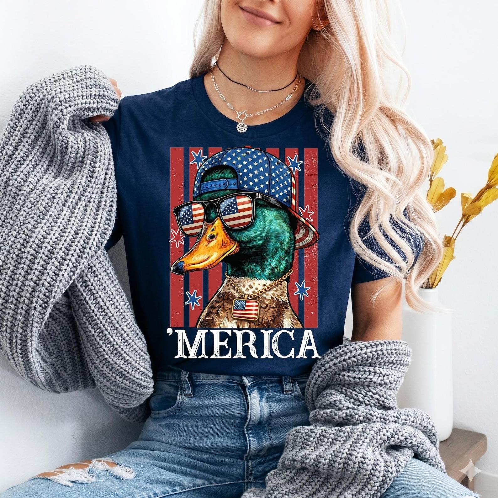 Merica Duck Shirt Funny 4th Of July Patriotic Mallard Tee Retro USA Duck Graphic XXXXL