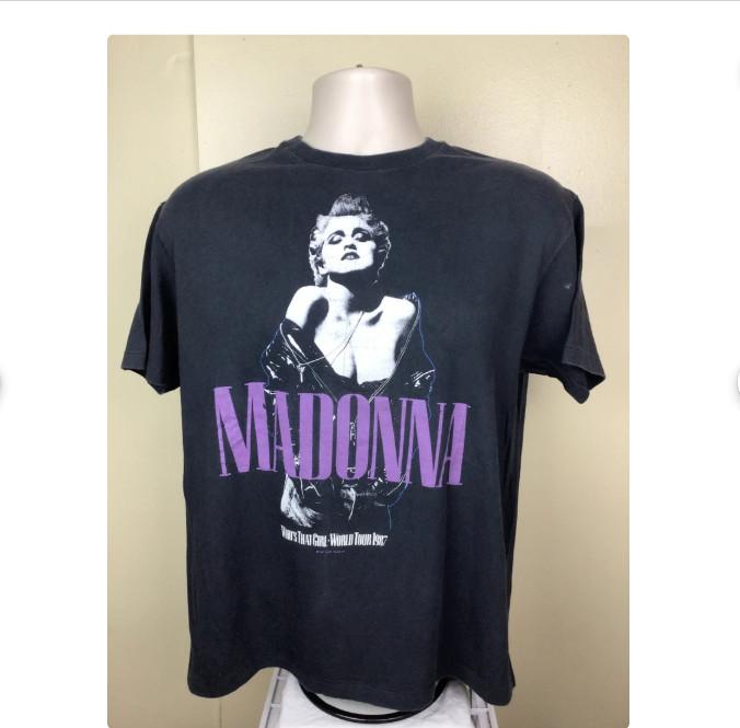 Vintage 1987 Madonna Who s That Girl Tour Black Men T-shirt cotton 100% Unisex T-Shirt XXXXL