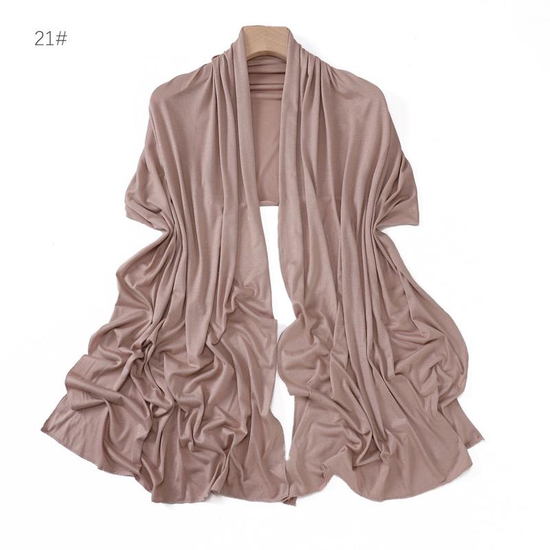 Plain Glitter Shimmer Modal Jersey Hijab Shawl Winter Elastic Muslim Ramadan Scarf Maxi Wrap Snood Stole Foulards Sjaal 175*55Cm