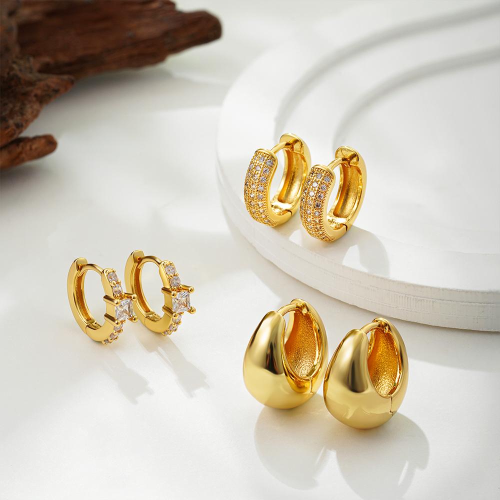 3pair/set 18K Gold Plated Chunky Hoop Earrings for Women CZ Zircon Stackable Cartilage Tiny Huggie Earring Zircon Girls Gift