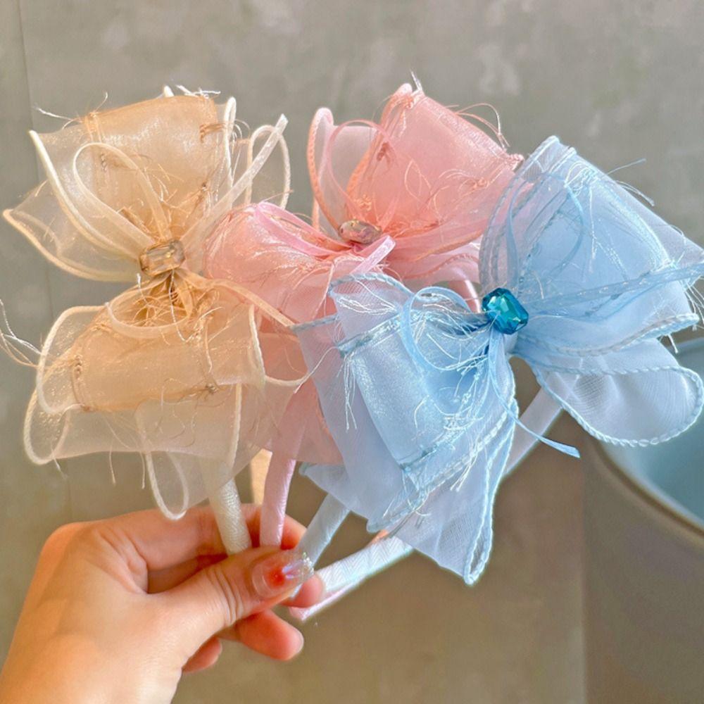 Solid Color Sparkling Bow Hairband Rhinestones Kids Hair Accessories  Children Accessories
